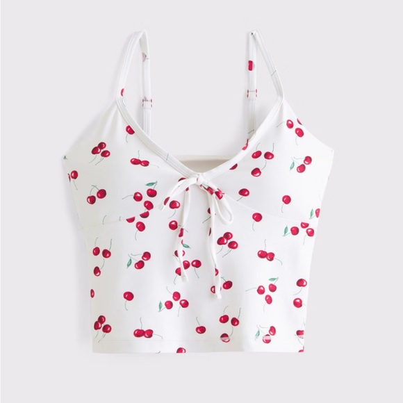NWT Abercrombie & Fitch YPB Tie V-Neck Tank Cherry Print - Picture 2 of 5